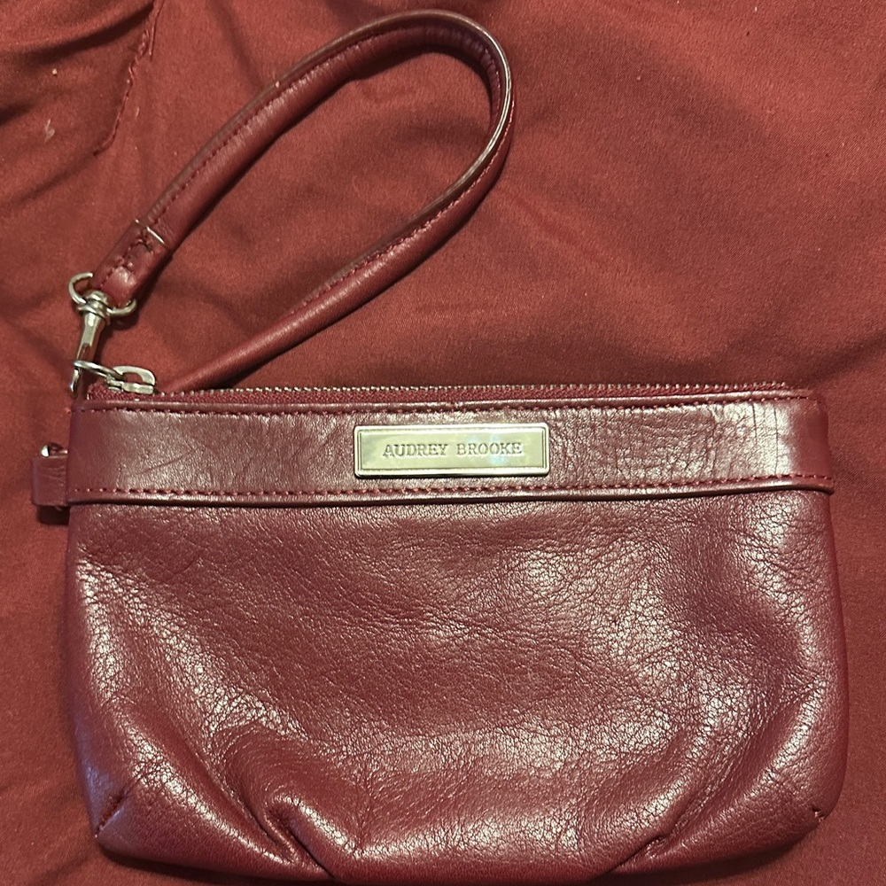 Audrey Brooke Wine Leather Wristlet